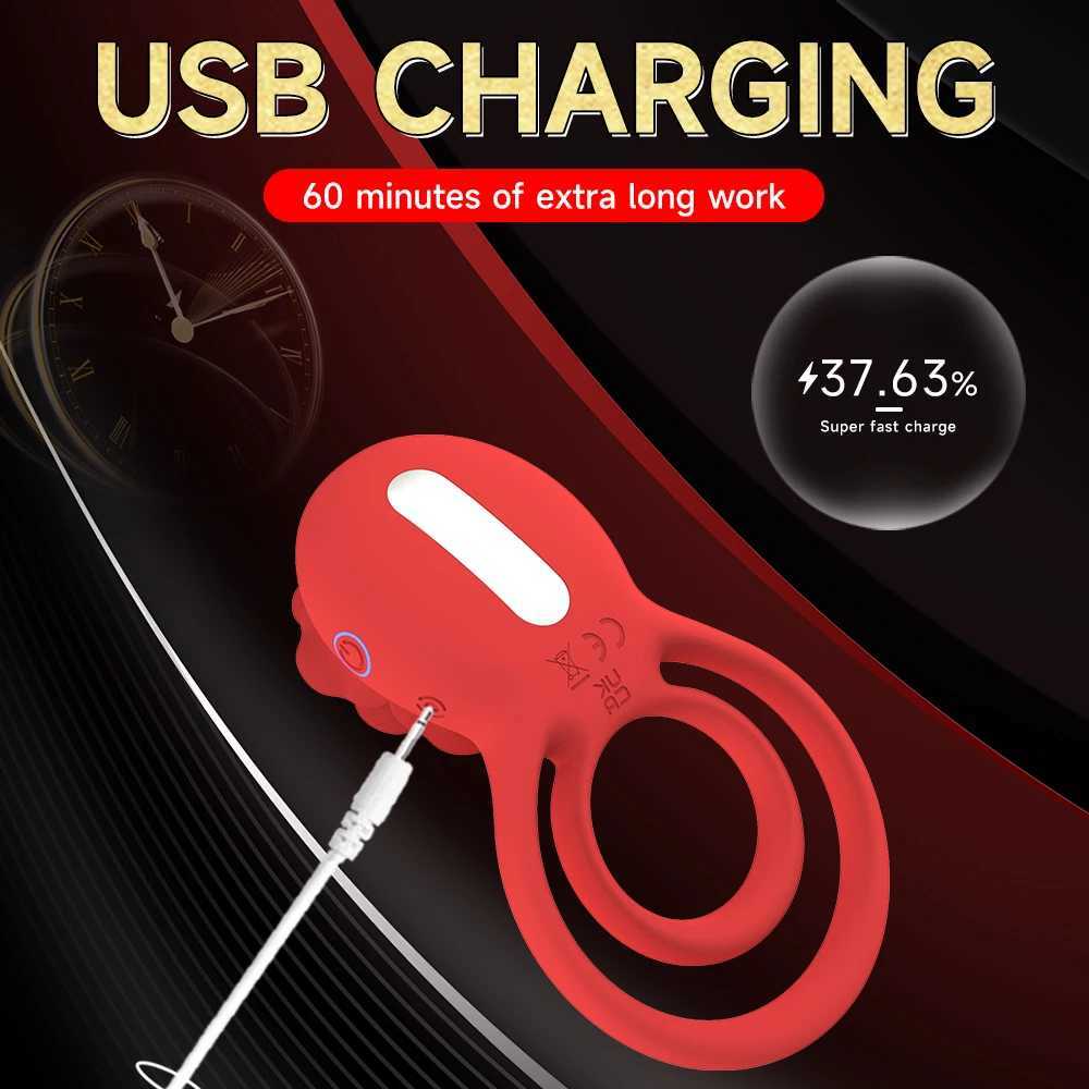Vibrating Cock Ring with Rose Clitoral Stimulator Delayed Ejaculation Penis Rings Vibrator Couples Adult Sex Toys for Men WomenXJ250704
