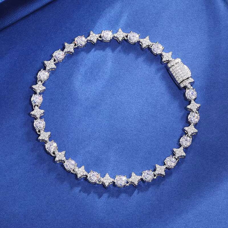 Hiphop Jewelry 925 Silver Luxury VVS Moissanite Star Bracelet GRA Tested High Quality