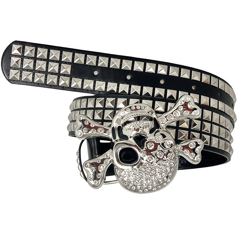 OOTD subculture gothic rivet belt punk skull rhinestone belt men and women street dance belt