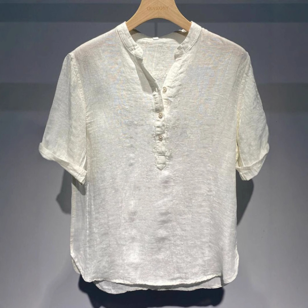 American-style Round-neck Short-sleeve for Men, Summer Large Size 150kg Fashion Loose Linen Casual Shirt