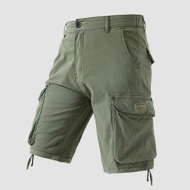 2025 vintage multi-pocket mens workwear shorts for summer thin loose straight leg casual outdoor sports five-quarter pants W250705