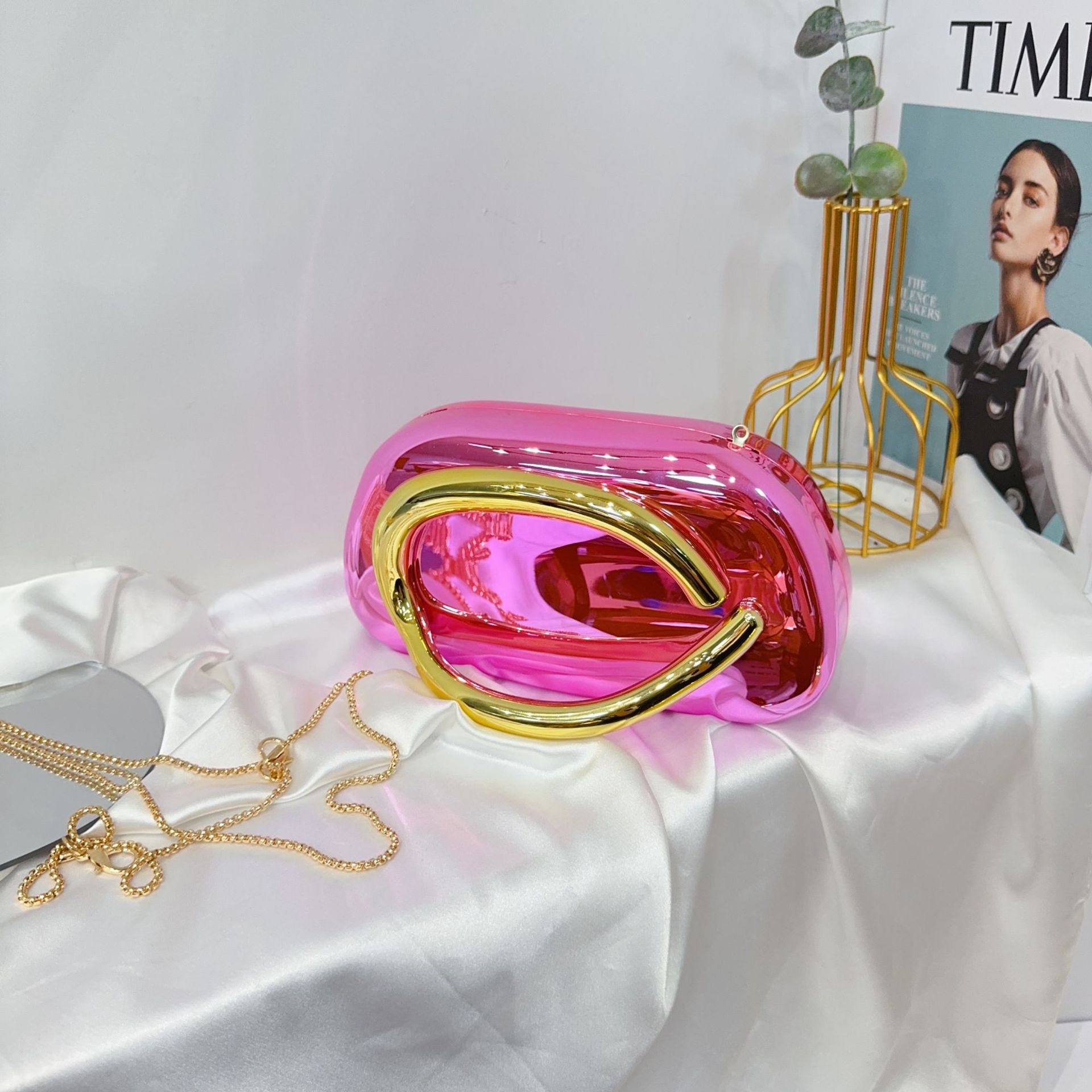 Trend classic round box hand bag dinner bag acrylic bag retro metal handbag shoulder cross body