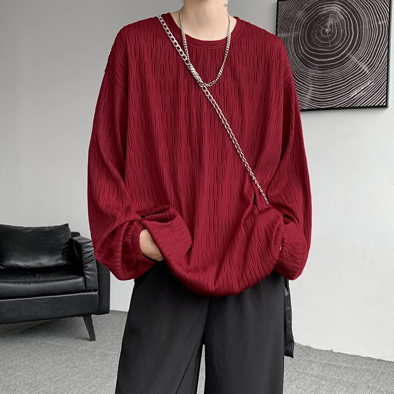 Autumn High Quality T-shirt For Men Hip Hop Long Sleeve Fashion Tops Korean Casual Solid Color Male Loose Tees 250704