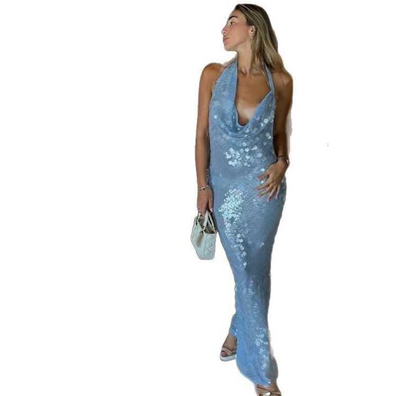 Fashion Evening Dress Hanging neck fish tail big sequin dress 2025 spring new dress