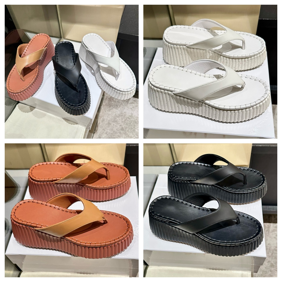 Slippers Summer hand stitched thick oled Flats flip flops black leather studded slippers slides sandals men / women black spikes donnas spiked rubber