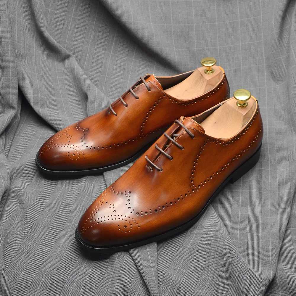 Luxury Italian Mens Wedding Dress Shoes Genuine Leather Handmade Brogue Wingtip Oxford Shoes Black Brown Formal Shoes for Men W250705