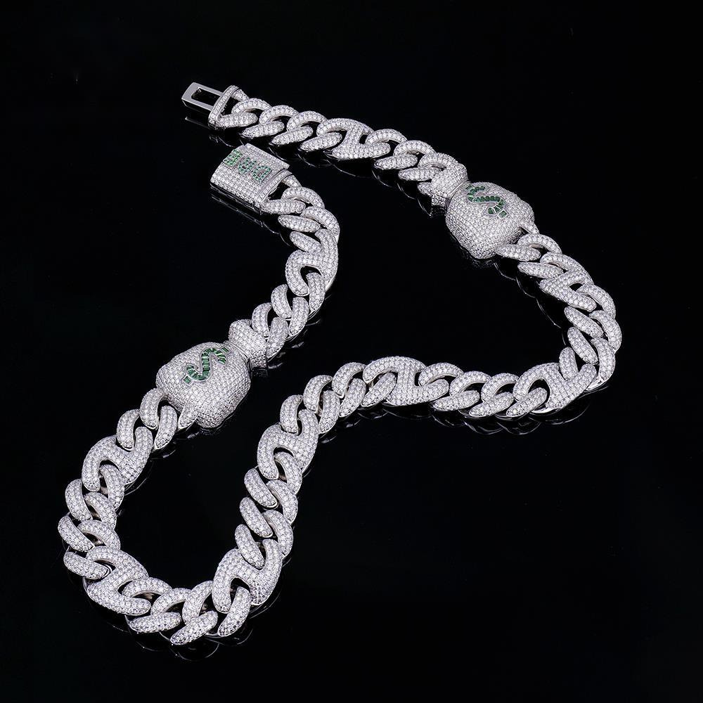 Luxury Designer Jewelry VVS Moissanite Necklace Money Bag Pig Nose Design White Gold Plated Green Hip Hop Style Fashion High Quality GRA Tested