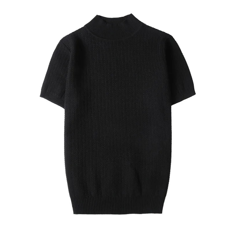 Fall Winter Short Sleeve Knitted Sweater Men Clothing Half High Neck Slim Fit Sweater T-shirt Casual Stretch Homme Pullover 250704