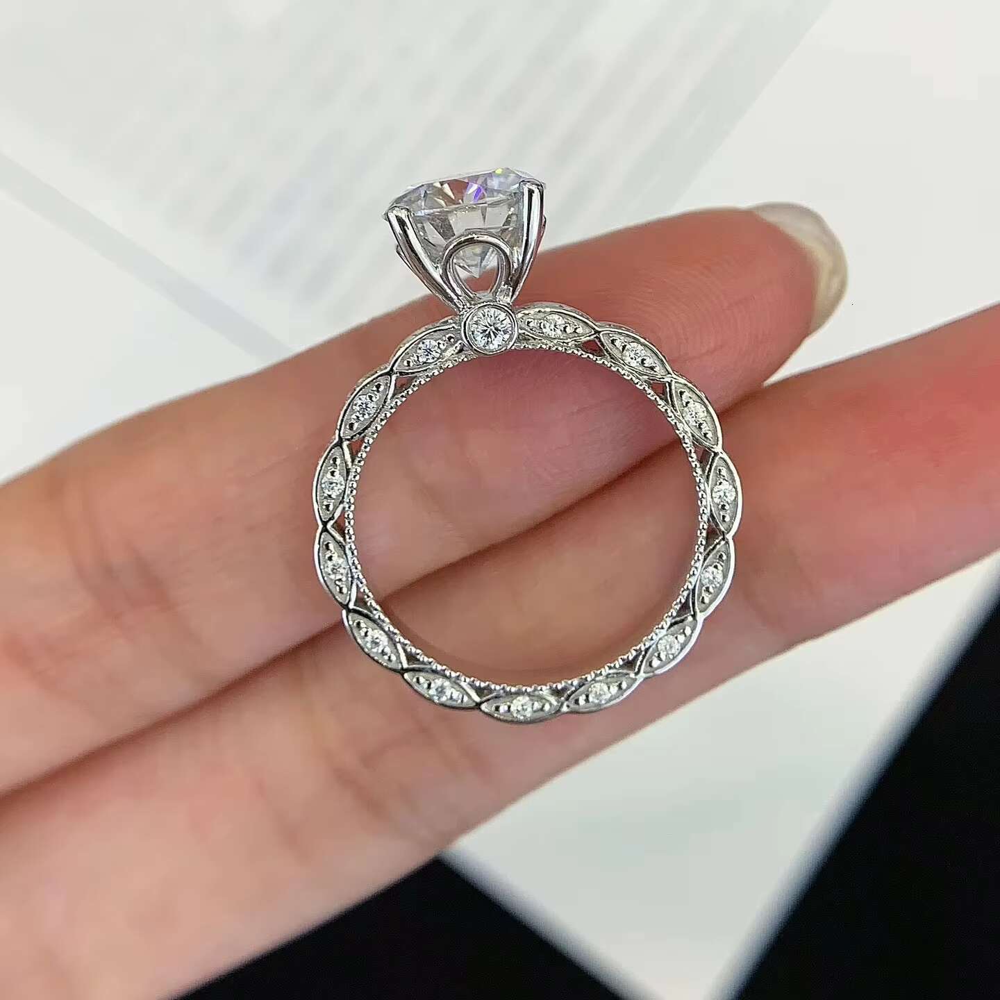 18K Fine Jewelry 2 Carats Moissanite Pass Diamond Test D Color Moissanite Blossom Ring for Teen Girls Gift Fine Jewelry