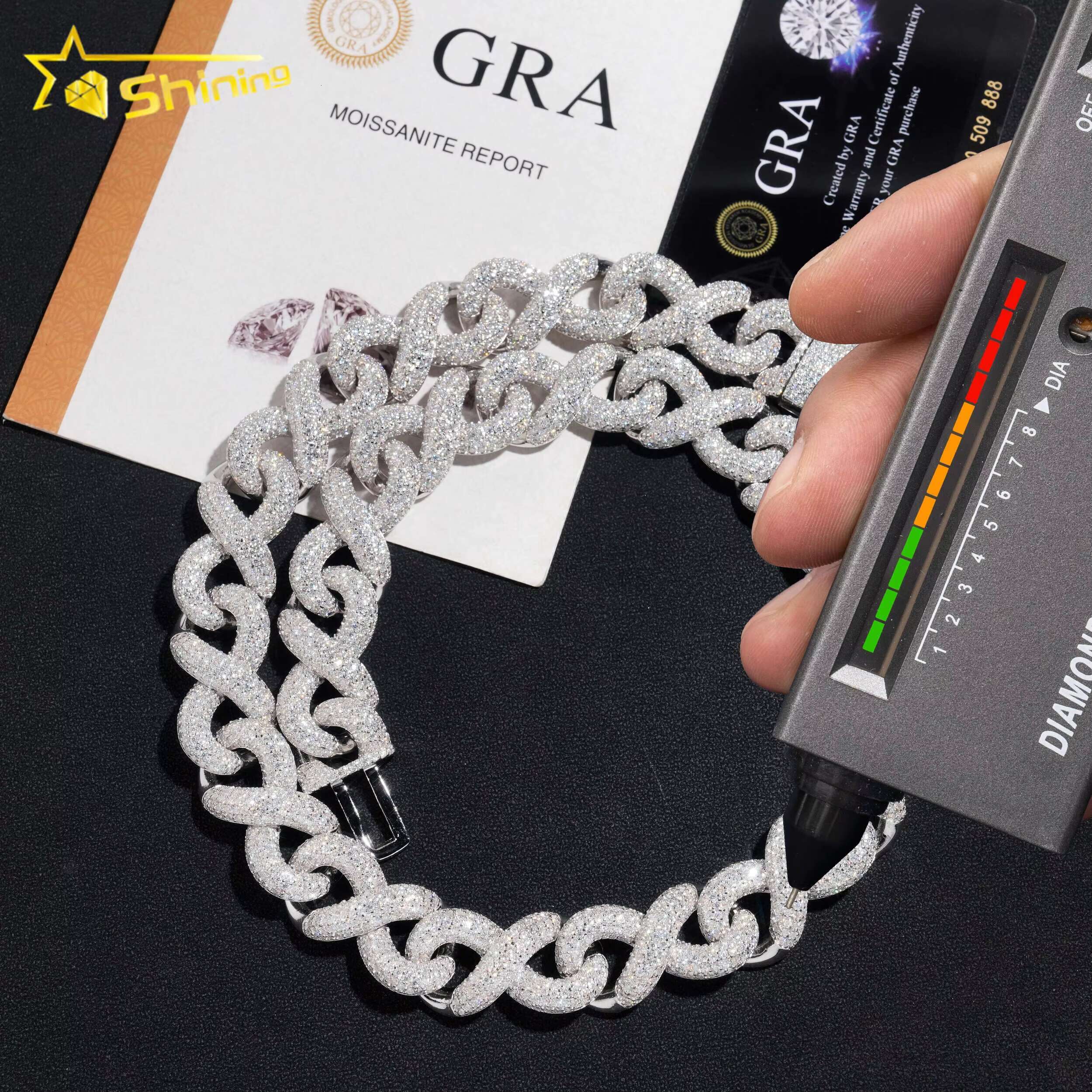 Hip Hop Jewelry Necklace Pass Diamond Tester 925 Sterling Silver Cuban Chain 18MM Infinity Link Chain