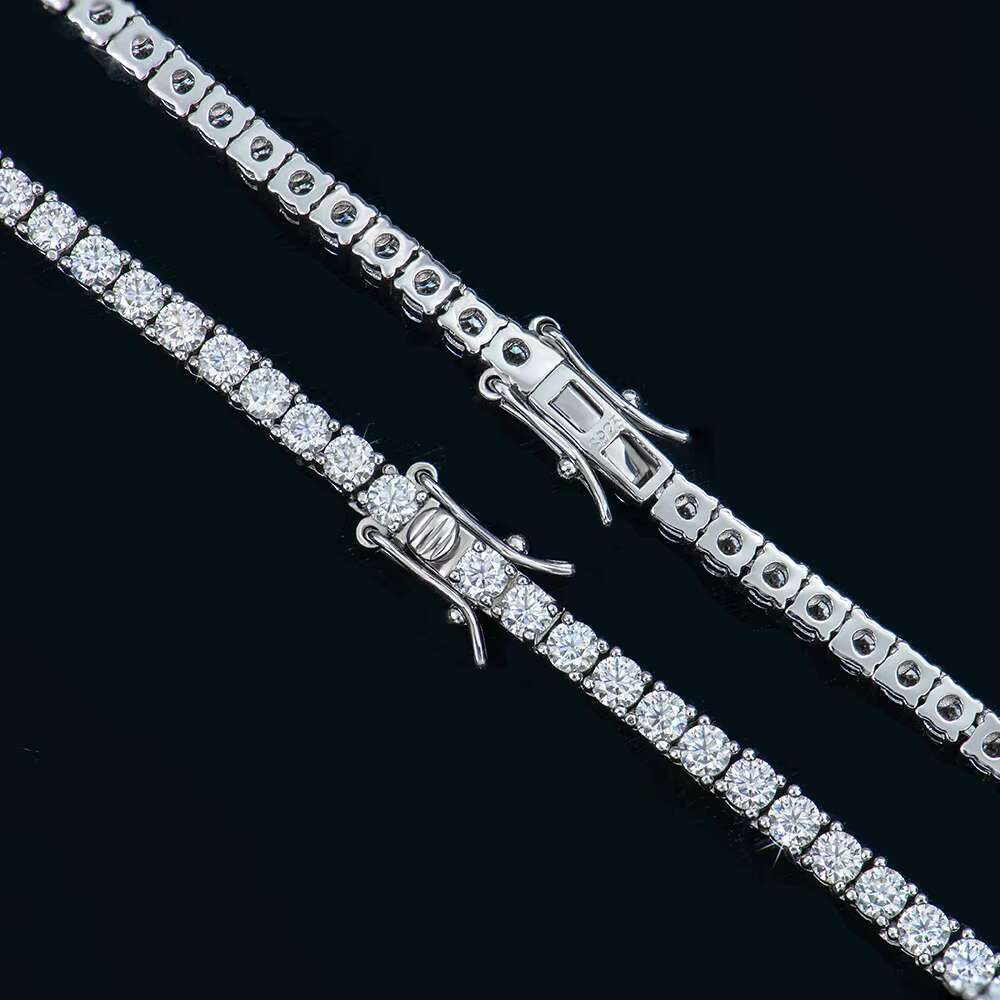 Luxury Jewelry Necklace White Gold Silver Iced Out Moissanite Tennis Chain Unisex 3mm Round Cut Fashion High Quality GRA Certified