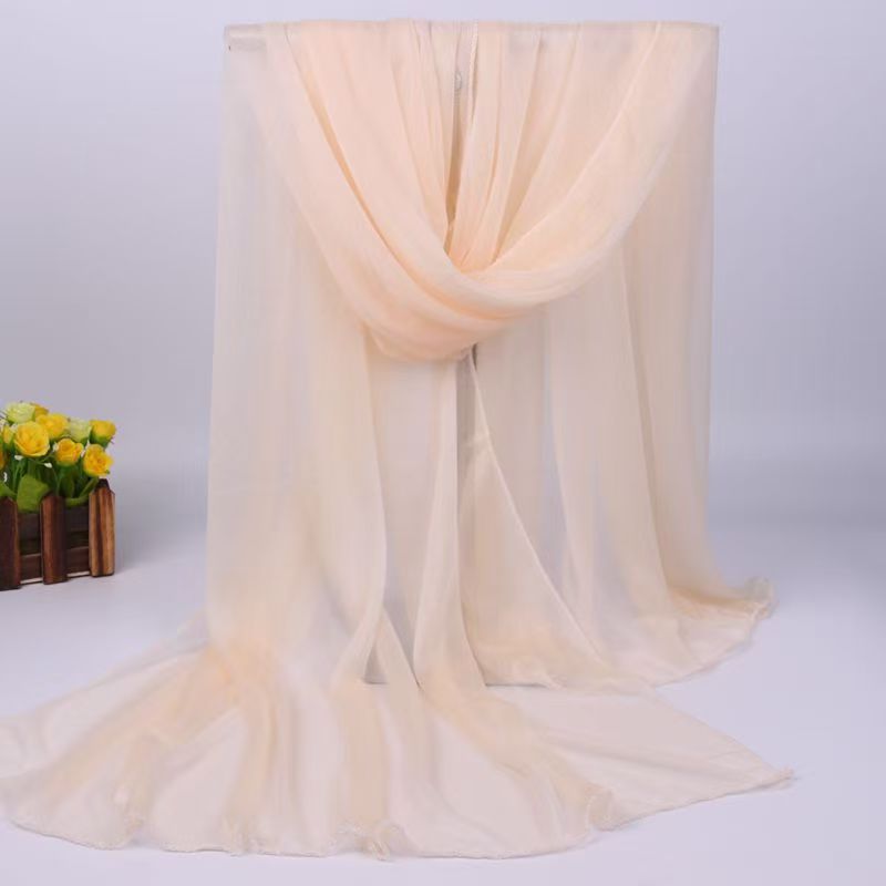 K1243 Korean style new scarf for women, long chiffon shawl, summer sun protection, beach towel, solid color silk scarf