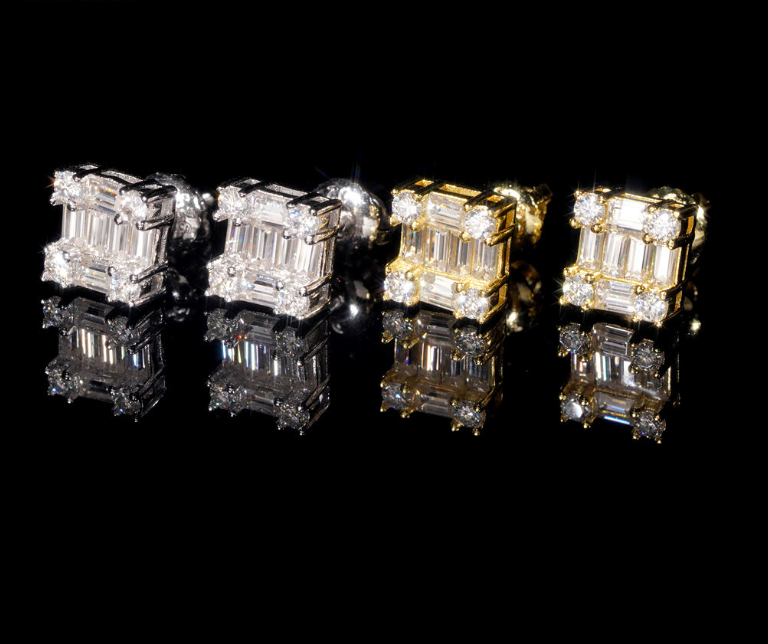 Luxury Jewelry 925 Silver Emerald Cut Moissanite Diamond Bling Special Design Iced Out Square Stud Earrings for Men