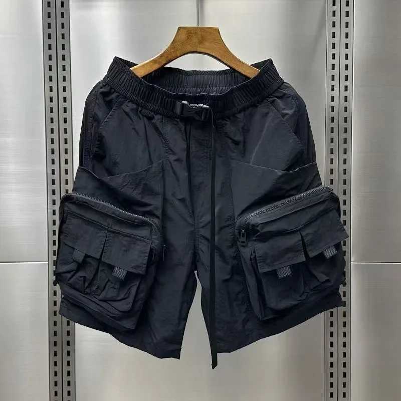 Mens Cargo Shorts Solid Multi Pocket Baggy Elastic Waist Loose Short Pants for Men Wide with Zipper Elegant Big and Tall Nylon W250705
