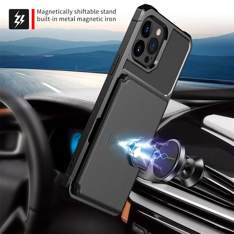 Suitable for New iPhone 14 Pro Car Mount Magnetic Card Holder Phone Case IP14 Plus Shockproof Protective Cover ddmythur