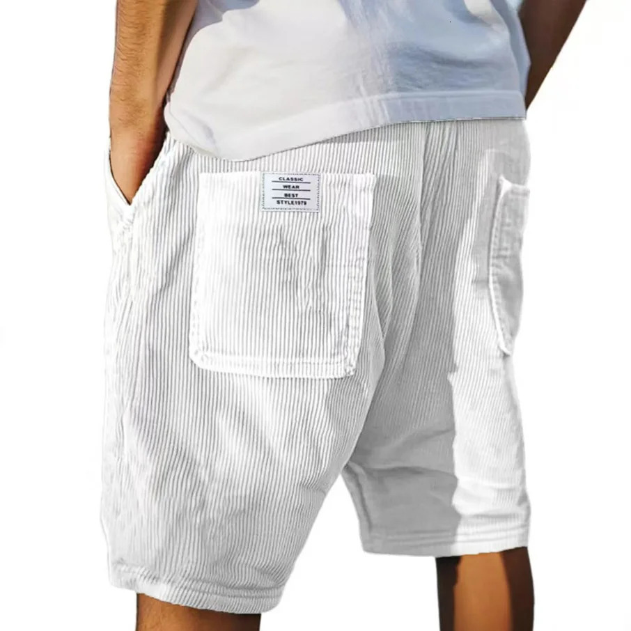 Summer Mens Corduroy Shorts Fashion American Style Multi Pocket Pants Embroidered Retro Straight Leg Shorts For Male 250704