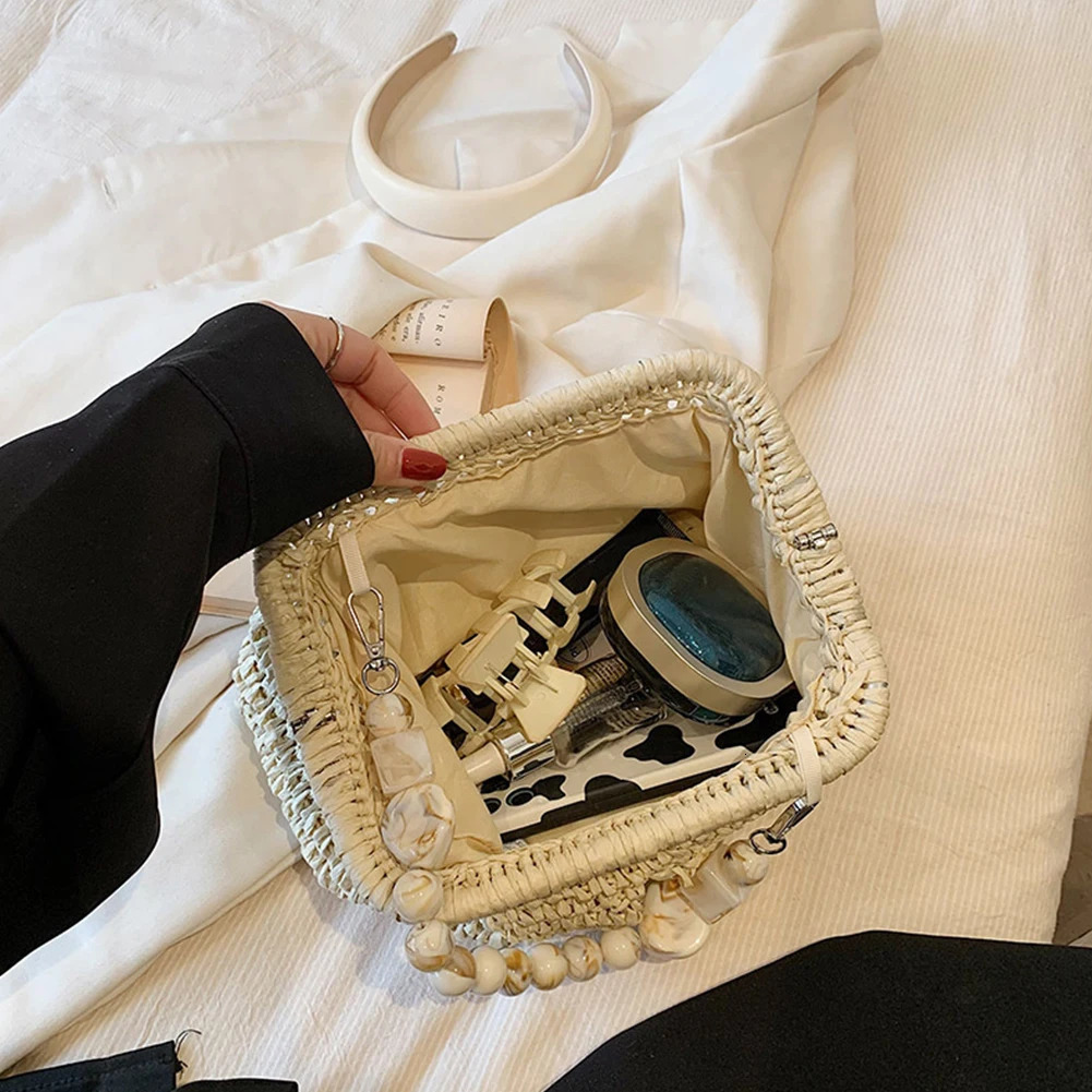 Women Straw Crossbody Bag Clutch Purse Weaving Shoulder Versatile Small Beading Handbag Rattan Boho Summer Beach Woven y250703