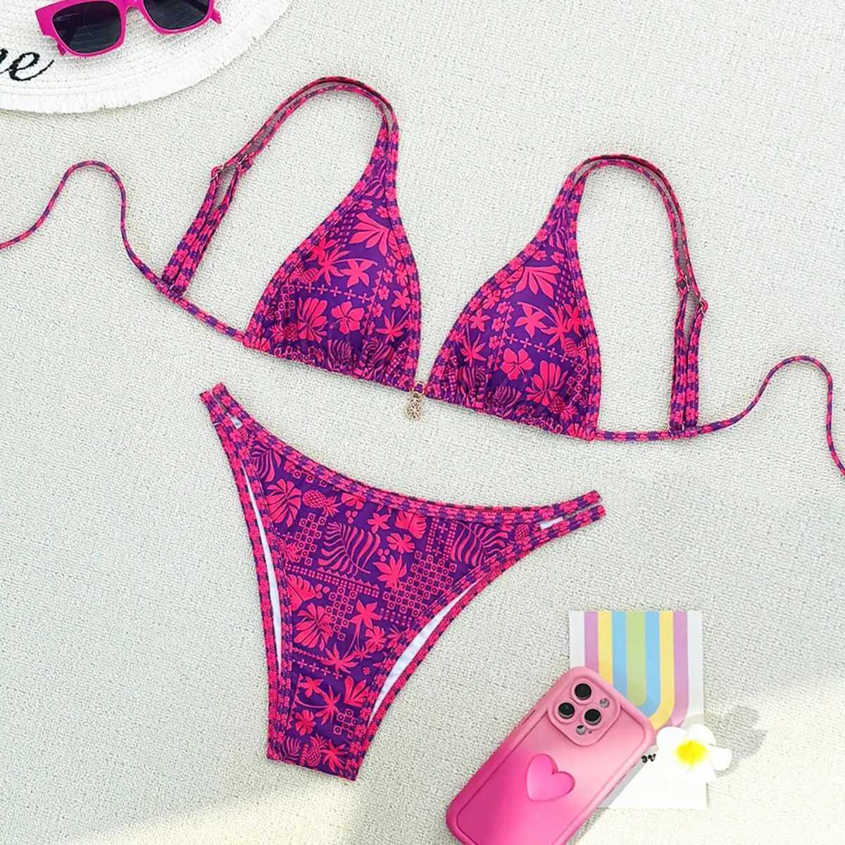 Summer Purple Red Mature Beautiful Bikini Set Suitable for Women to Take Photos by the Sea XJ250624