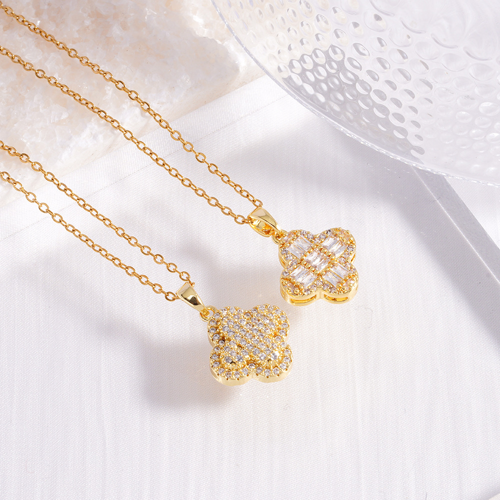 Ho Luxury jewelry designer necklace ianium seel plaed wih 18K gold classic square sugar clover pendan high-end collarbone moissanite chain accessory d - view 6