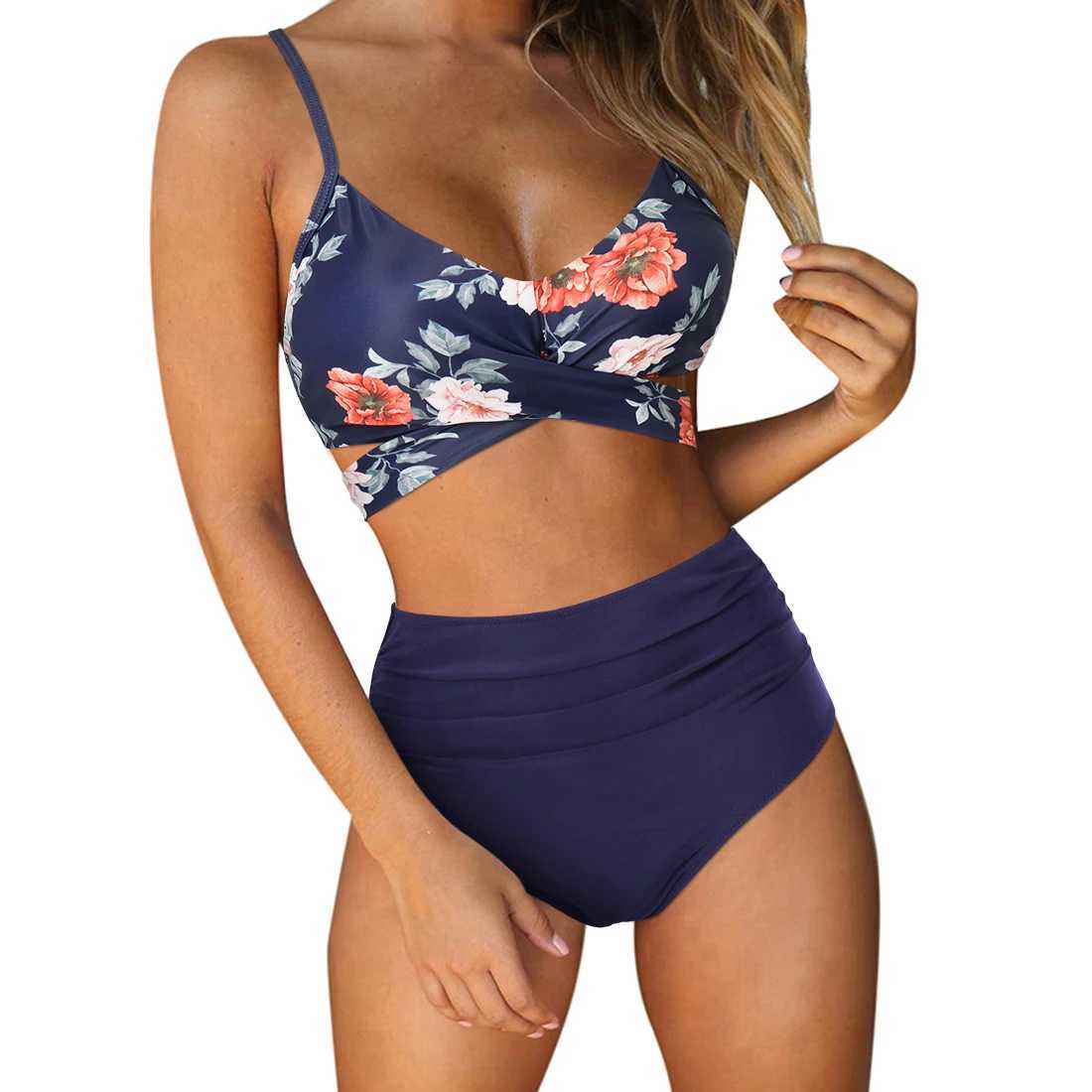 High Waist Sexy Bikini Set 2024 Biquini Swimwear Women Two Pieces Swimsuit Floral Beachwear V-Neck Bathing Suits Female XJ250624