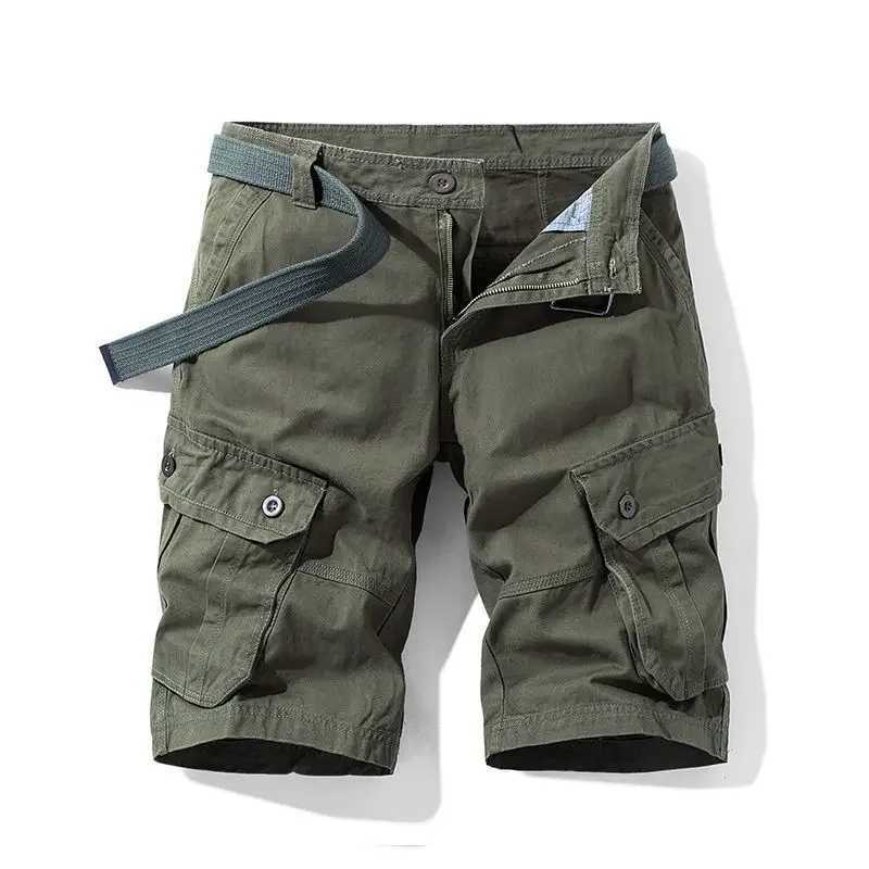 Mens Cargo Shorts Loose Wide Male Short Pants Solid Baggy Black Multi Pocket 2025 Fashion Popular Clothes Summer New in Nylon W250705