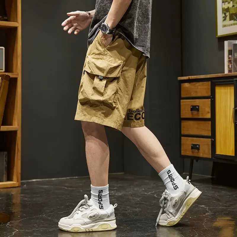 Elastic Waist Multi Pocket Solid with Drawstring Mens Cargo Shorts Loose Baggy Short Pants for Men Printed Khaki Wide Half Long W250705