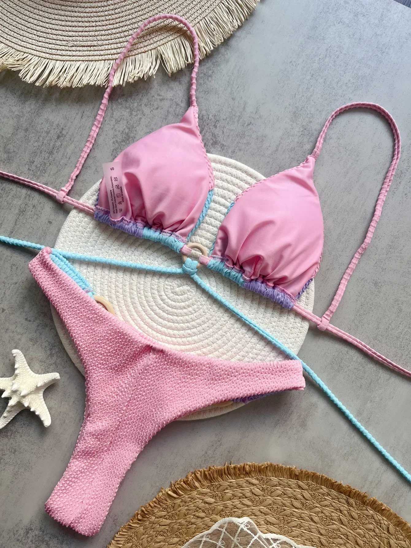 Sexy Green Bikini Tassel Drawstring Side Thong Swimsuit Women Summer Push Up Swimwear Bathing Suit Beach Wear XJ250624