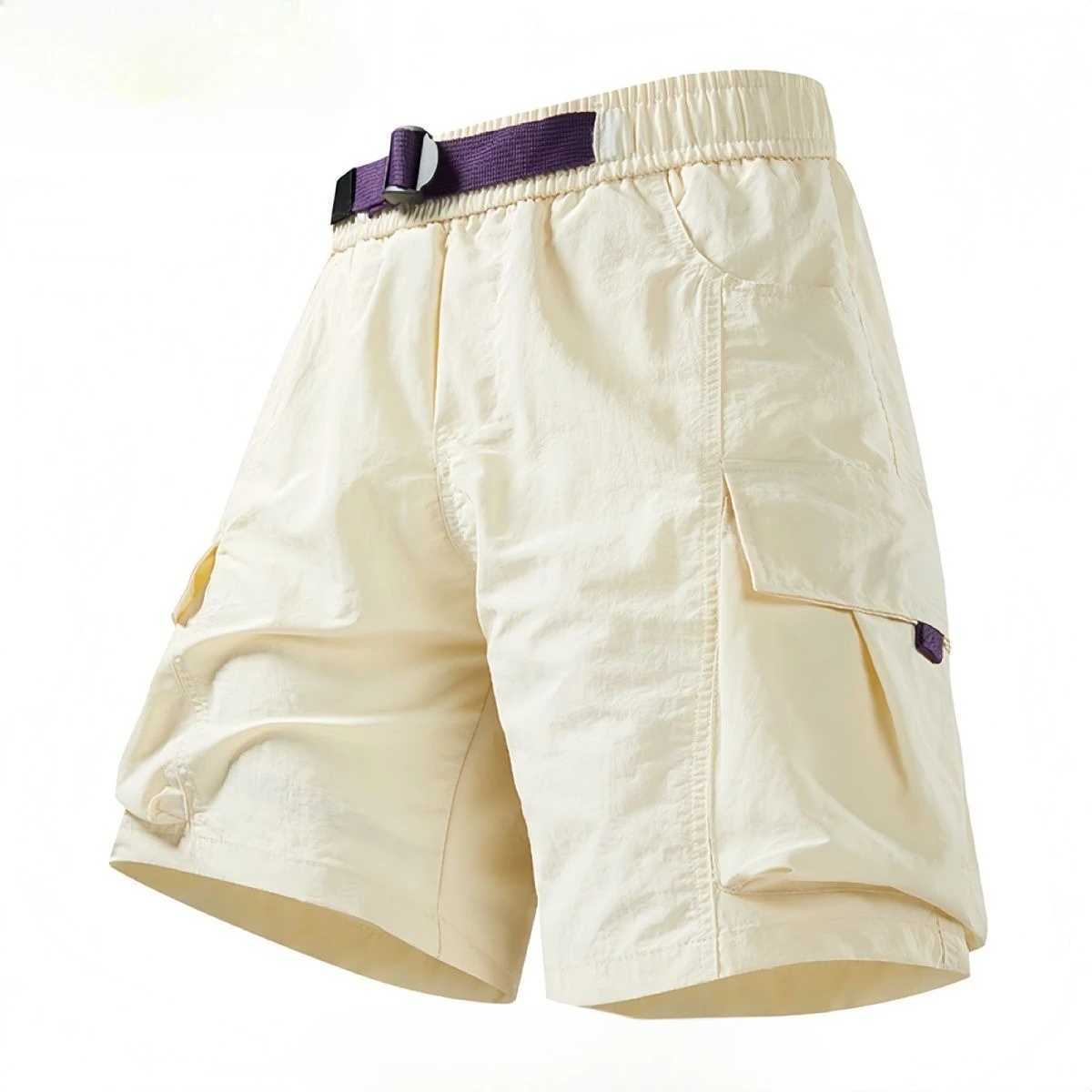 Mens Cargo Shorts Loose Multi Pocket Solid Male Short Pants Elastic Waist Nylon Casual Luxury Big and Tall Y2k Streetwear Cargo Shorts W250705