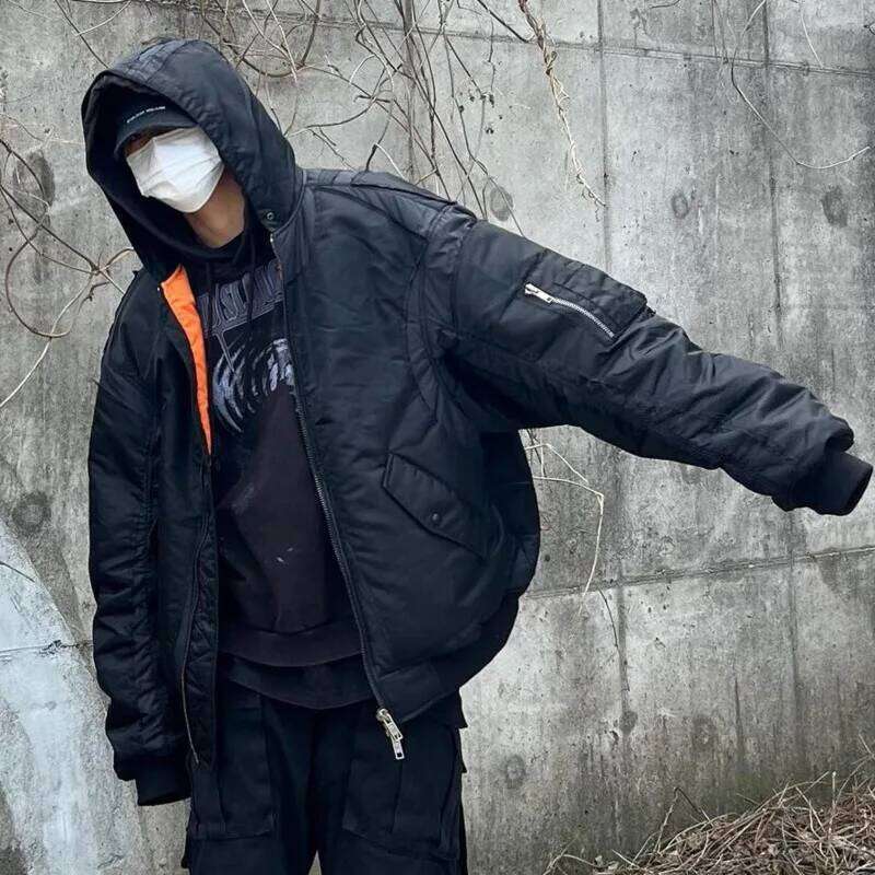 PFNW Winter New Black Cotton-Padded High Street Fashion Hooded Pocket Niche Design Cotton Jacket With Multiple Zippers 12C1161 250701 250701