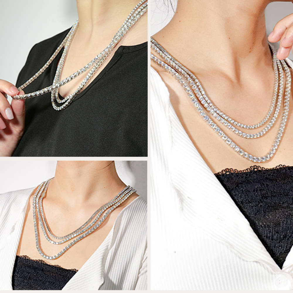 Luxury Jewelry Necklace White Gold Silver Iced Out Moissanite Tennis Chain Unisex 3mm Round Cut Fashion High Quality GRA Certified
