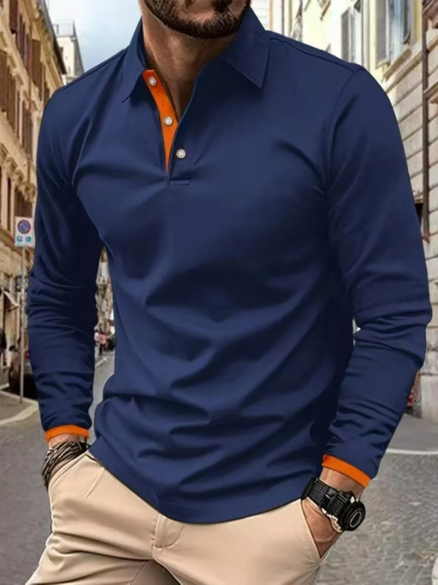 Spring and Autumn long sleeve slim sports POLO polo shirt golf men high quality fashion casual sports jacket 250704