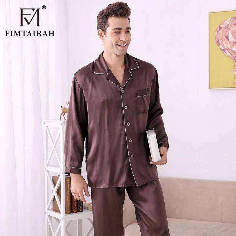 Fimtairah Real 16 MM 100% Pamas Men's Two Sets Sleepwear Summer Soft Long Sleeve Home Wear Mulberry Silk Pijimas 250701 250701