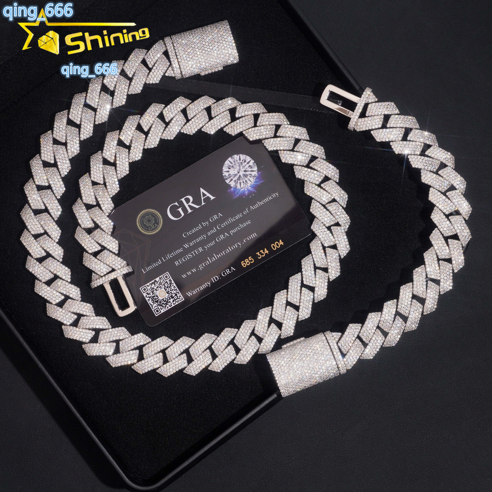 2025Hip Hop Jewelry 18mm 4 Rows Chain 925 Sterling Silver GRA Certificate Iced Out Necklace Moissanite Cuban Link Chain