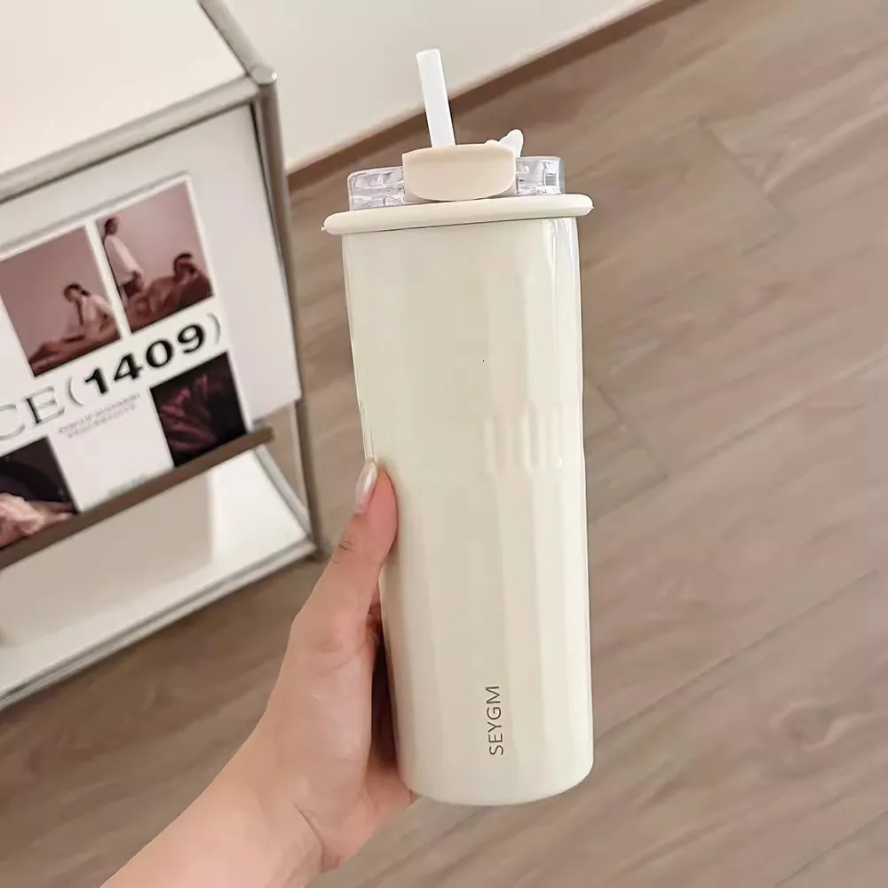 500ml Cute Tumbler Cups With Straw Stainless Steel Thermal Bottle Korean Thermos For Ice Coffee Tea Juice Water Cup 250704 W260226
