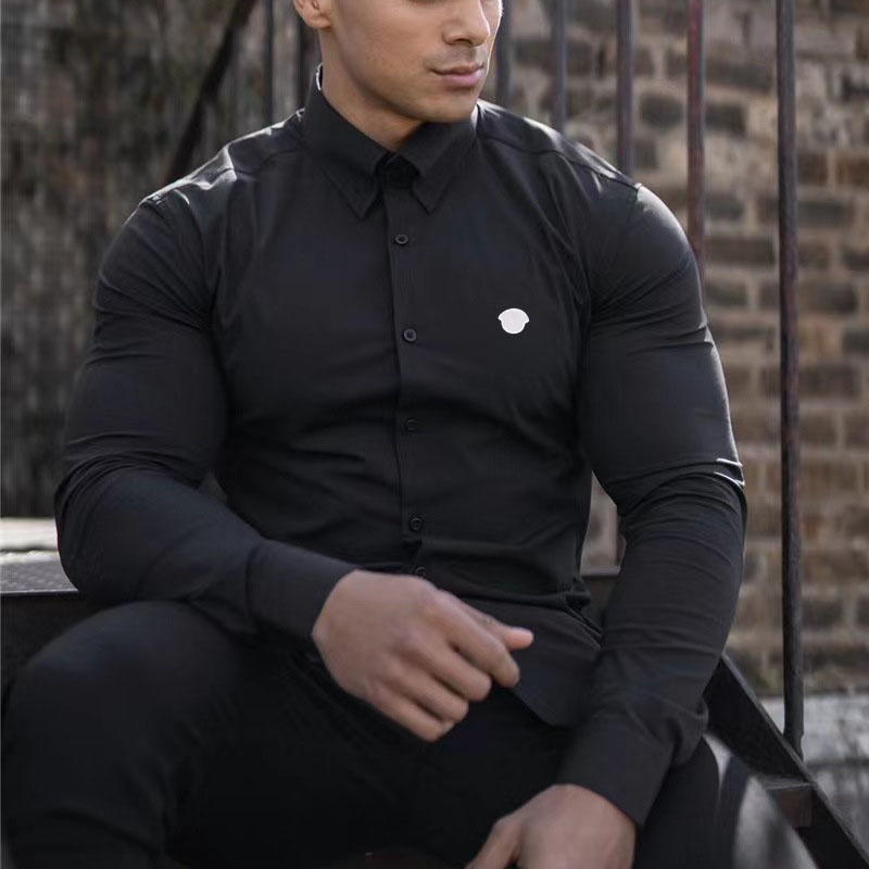 Men's Dress Shirts Business shirt microprojectile slim fit versatile all season four sided elastic non ironing men's long sleeved Ext