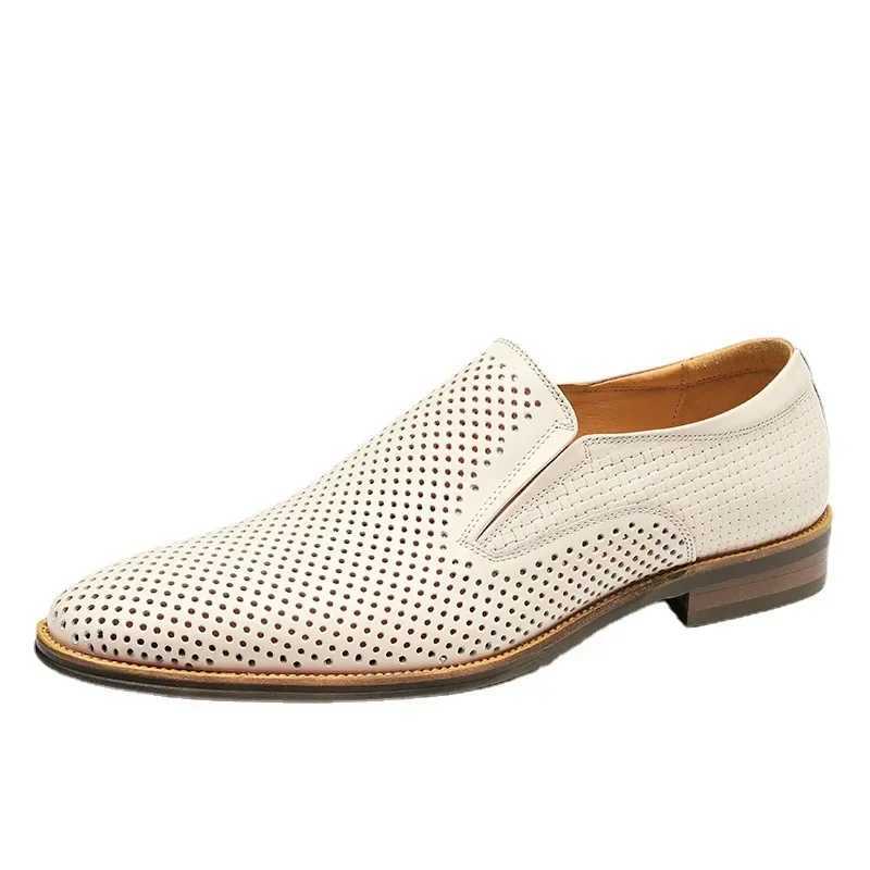 Mens Summer Breathable Dress Shoes Luxury Genuine Leather 2024 Designer Hollow British Style Black Wedding Shoes Loafers for Men W250705