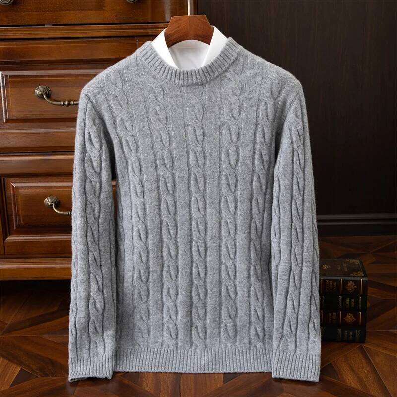Autumn And Winter New Wool Men's Round Collar Pure Color Pullover Jacquard Thick Loose Cashmere Sweater 250701 250701