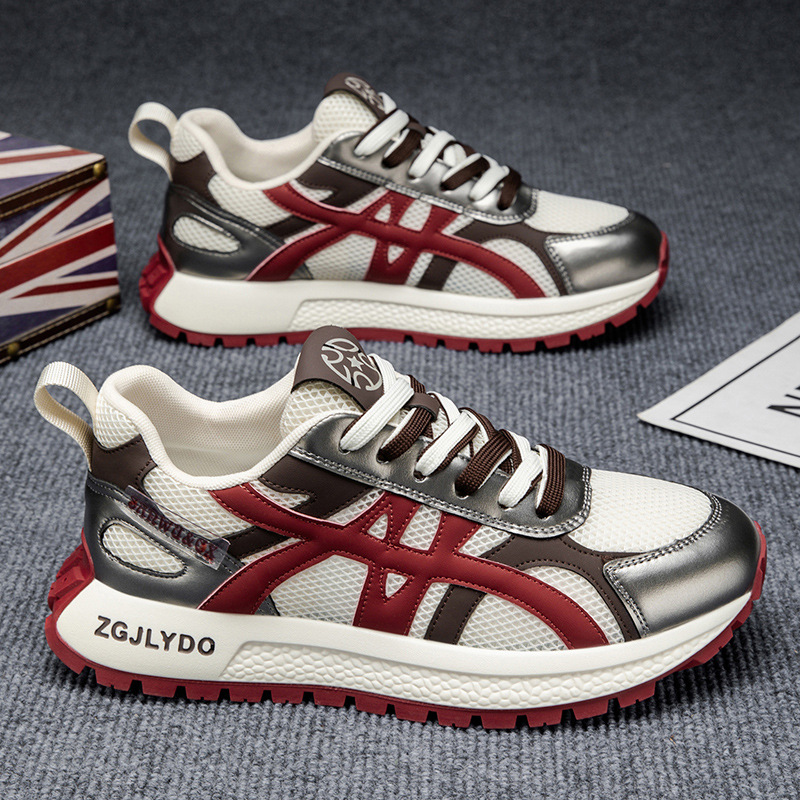Free shipping 2025 casual shoes men color blocked breathable mesh sports shoes comfortable height increasing dad shoes