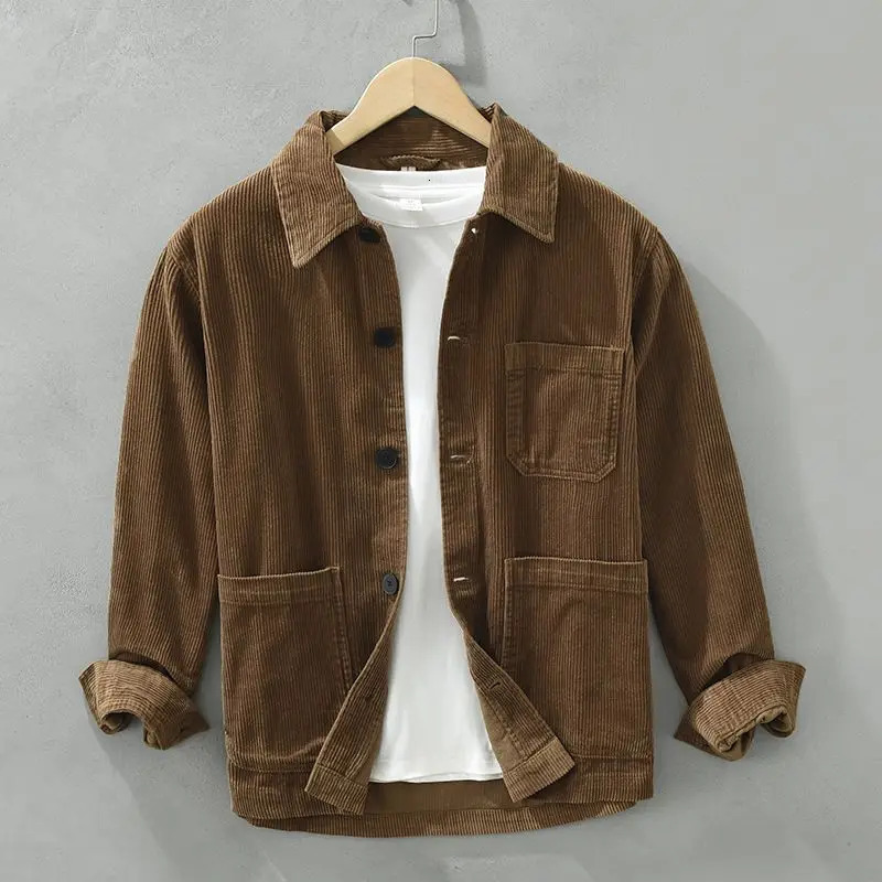 Japanese Retro Corduroy Long-sleeved Shirt Men Autumn Jacket American Workwear Casual Cardigan 250704