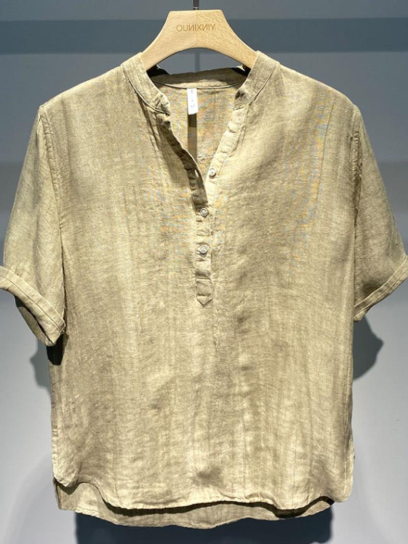 American-style Round-neck Short-sleeve for Men, Summer Large Size 150kg Fashion Loose Linen Casual Shirt