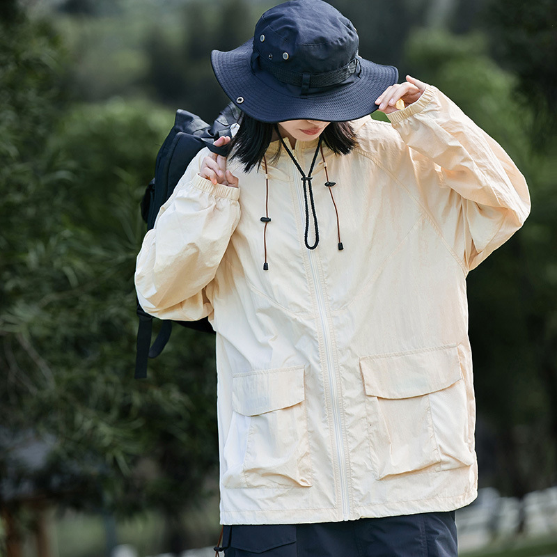 Mountain Style for Men and Women Outdoor Camping Travel Multi-Pocket Workwear Skin Jacket Thin Breathable Hooded Sun Protection Clothing