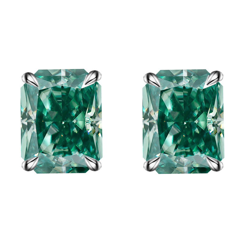925 Silver Fashion Jewelry Color Diamond Blue Green Screw Back Radiant Cut Moissanite Stud Earrings