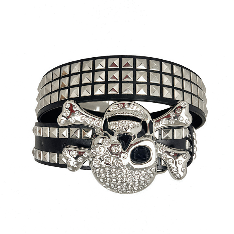 OOTD subculture gothic rivet belt punk skull rhinestone belt men and women street dance belt