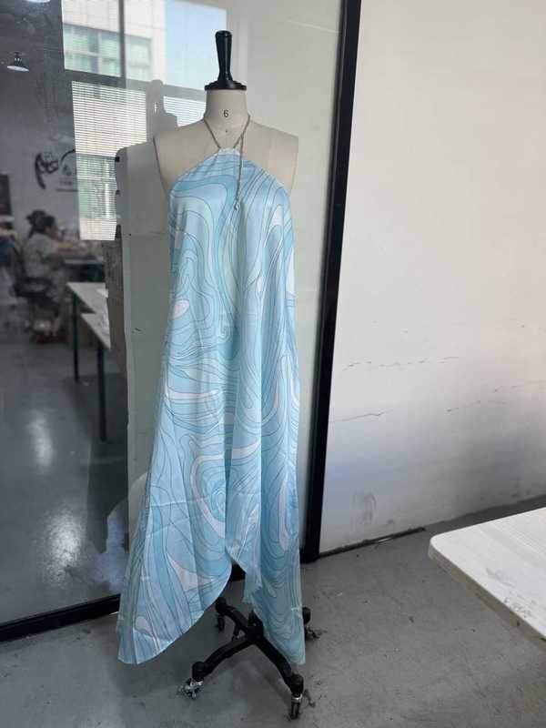 Fashion Evening Dress 2025 Summer New Simple Style Printed Halter Neck Long Dress
