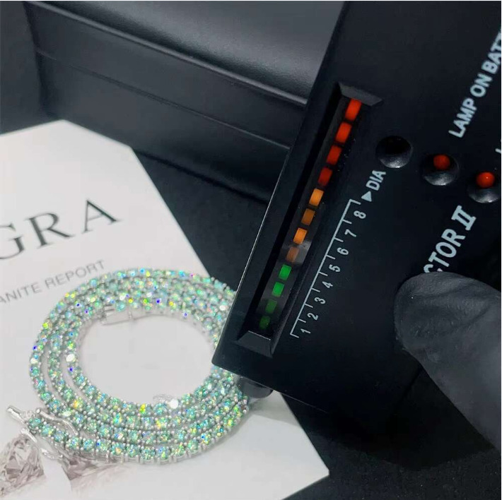 Luxury Hip Hop Jewelry 925 Silver Diamond High Quality Blue Green Moissanite Tennis Chain GRA Certified Bling Bling