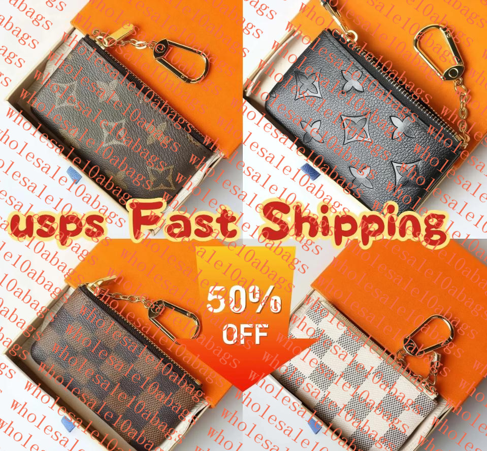 Top KEY POUCH Designer Mini Wallet Fashion Womens Mens Keychain Ring Credit Card Holder Coin Purse Luxury wallets with box