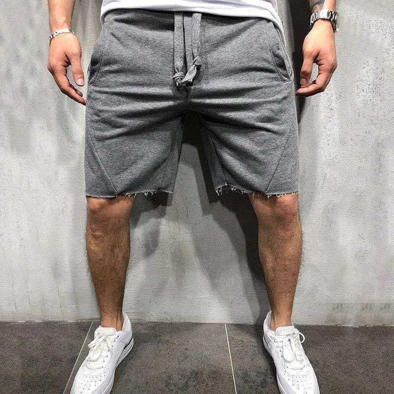 Mens Solid Color Frayed Hem Drawstring Shorts Hip Hop Streetwear Male Gyms Fitness Short Sweatpants Joggers Sportswear Shorts W250705