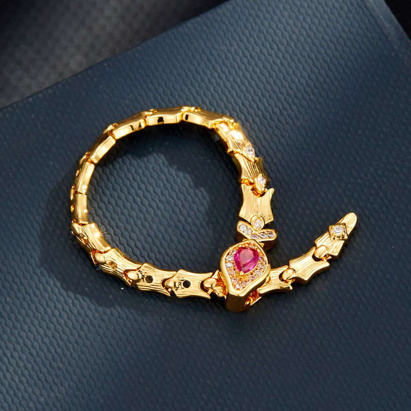 DHCollections Adjustable Vintage Snake Bone Joint Ring Retro Dragon Claw Style Open Ring With Red Gemstone For Women Statement Punk Gothic Jewellery