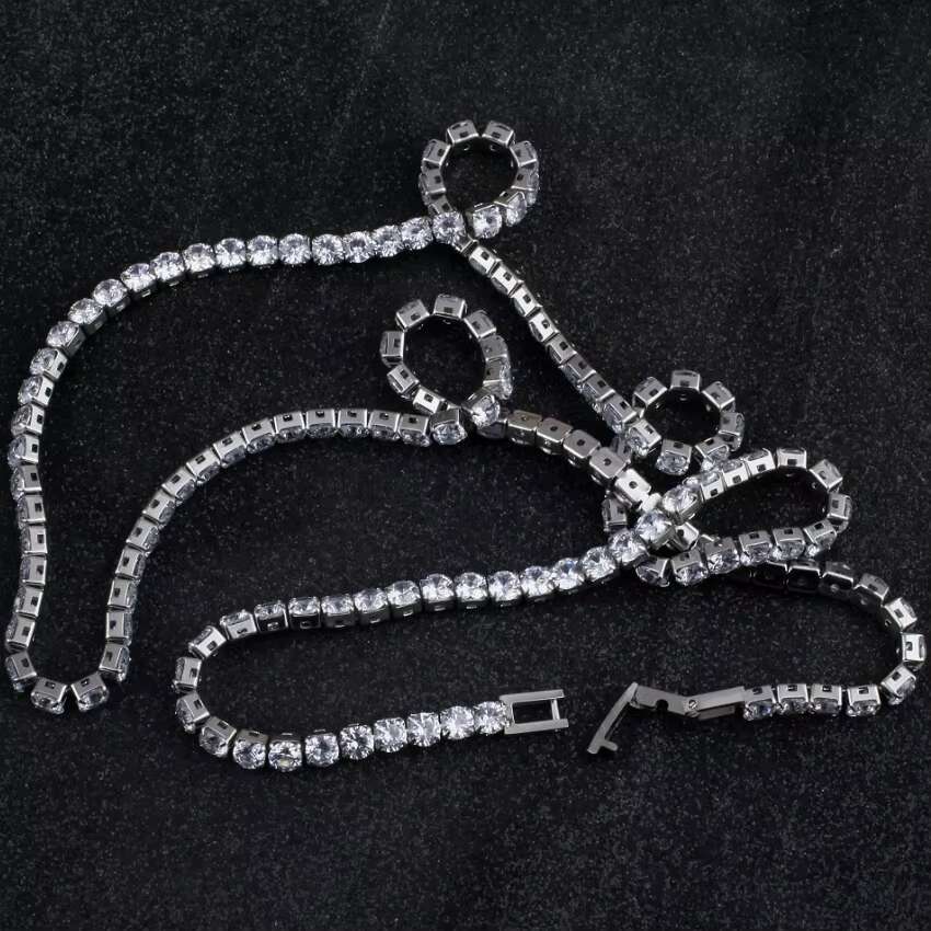 Iced Out 4mm Hip Hop Stainless Steel Tennis Necklace Sparkling CZ Diamond Necklace for Men Non Tarnish Man Necklace for Men