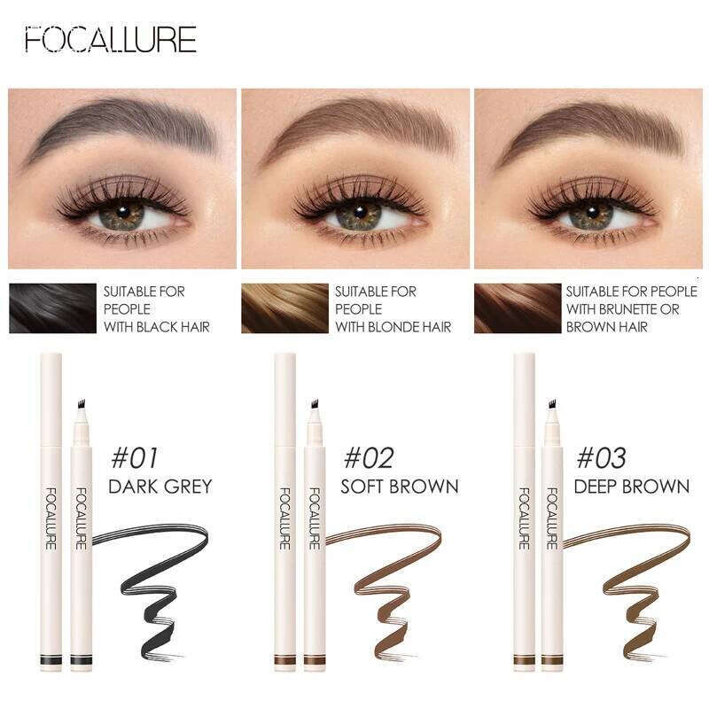 Wholesale FOCALLURE 4 Forks Eyebrow Pencil Ultra-fine Waterproof Long Lasting Natural Eye Brow Tattoo Tint Enhancers Cosmetics X25070